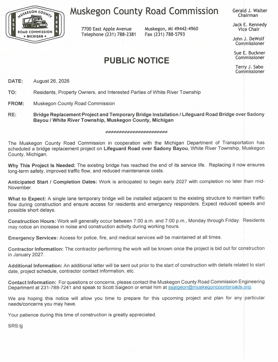 MCRC Public Notice - Lifeguard Rd Bridge